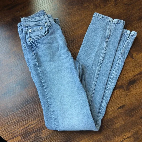 Zara Light Wash Blue Denim Jeans Straight Leg High Waist Size 0 - Picture 2 of 13